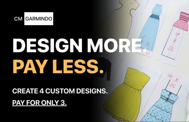 Reduce clothing development costs with CM Garmindo. Develop 3 styles and get the 4th free, complete with tech packs, CAD patterns, samples, and expert guidance - cmgarmindo.com